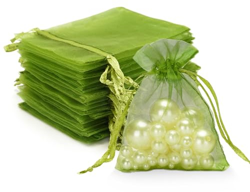 G2PLUS Salbei Grün Organzasäckchen 7x9cm: KleineGeschenk Organzabeutel, 50 Stück Organza-Beutelchen mit Kordelzug Sie als Hochzeit Bonbonsbeutel, Schmuckbeutel, Geschenkbeutel