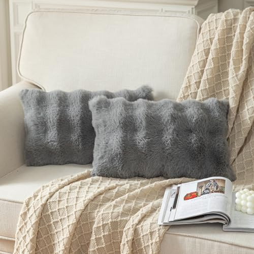 Yaertun 2er Set Grau dicken Woll Kissenbezug 30x50cm dekorative Kissenbezüge Sofakissen Dekokissen Wurfkissenbezug zierkissenbezug plüsch Kunstfell Kissenhülle Schlafzimmer Wohnzimmer