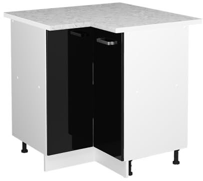 Vicco Eckschrank für Hausrat R-Line, Schwarz Hochglanz, 75.6 cm mit Tür, mit Arbeitsplatte