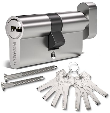 Bwintech 60mm(30T/30) Cerradura de cilindro europeo de aleación de níquel y zinc, cerradura de barril, llave con 8 hoyuelos horizontales