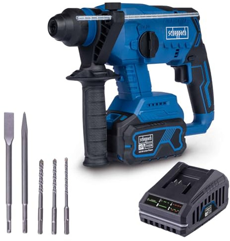Scheppach Akku Bohrhammer BC-RHD230-X Meißelhammer | Schlagkraft 2,2J | Schlagzahl 5500bpm | BohrungØ 24mm Beton, 13mm Metall, 27mm Holz | 20V-IXES-Serie | 10 Jahre Garantie | mit 4Ah Akku & Ladegerät