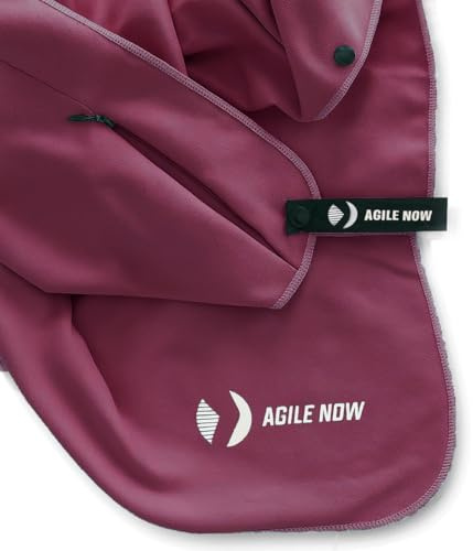 AGILE NOW Fitness Handtuch – Multifunktionales Mikrofaser Gym Handtuch mit Kapuze, Magnetclip und Reißverschlusstaschen, Sporthandtuch Fitnessstudio, Gym Zubehör Pflaume