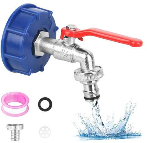 RUCUDIM IBC Connettore Adattatore Contenitore Accessorio Con Rubinetto a Sfera da 3/4 Pollici Per Serbatoio Acqua e Tubo da Giardino