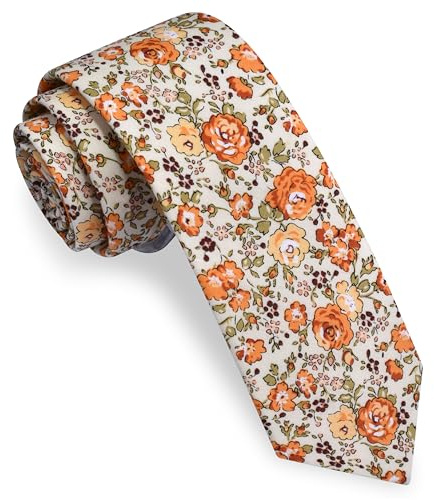 Gusleson Fashion 2.4（6cm） Floral Skinny Tie for Men Slim Flower Print Cotton Necktie for Wedding Party