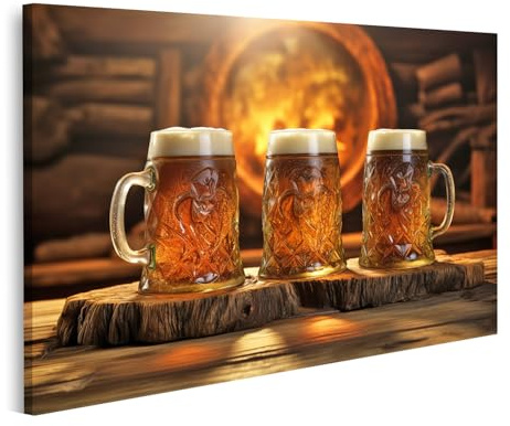 islandburner Bild auf Leinwand Schaumiges deutsches Bier in großem Glas-Krug, Feier, Urlaub, Oktoberfest B Bilder Wandbilder Poster