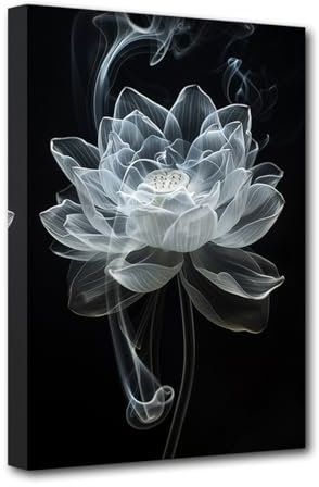 CCWACPP Lotus-Leinwand-Wandkunst Zen-Badezimmer-Wanddekoration Spa-Bilder Drucke abstrakte Seerosen-Malerei Poster Badezimmer-Dekor Rahmen (30.00 x 45.00 cms)
