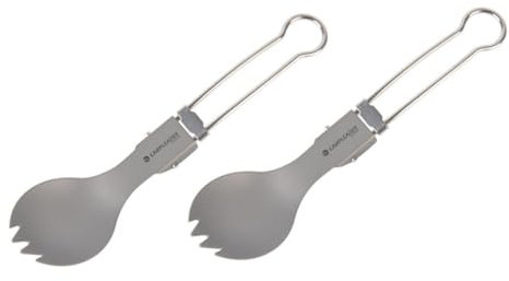 Amosfun 2pcs Titanium Folding Fork Lightweight and Portable Camping Cutlery for Outdoor Dining and Backpacking Trips Includes Sporks for Easy Eating The Go