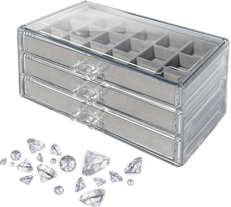 Cris-Tal-Vitrine – Sammlerbox aus Acryl | Visuelle Edelstein-Vitrine mit 54 Fächern mit 3 Schichten | zum Ausstellen von Felsen, Muscheln, Miniaturen