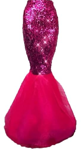 Damen Meerjungfrauenschwanz Kostüm Rollenspiel Meerjungfrau Maxi Röcke Fancy Pailletten Glitzer Cosplay Halloween Party Kleid, rose, M