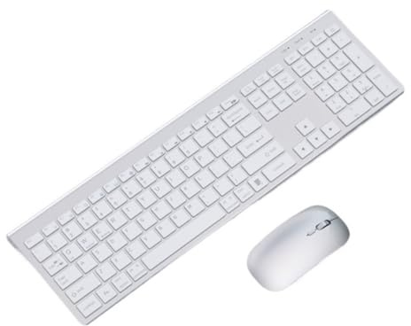 GTOULHH Tastiera e Mouse Kit Tastiera E Mouse Compatibile con Mouse E Tastiera Wireless Bluetooth Ricaricabili Multi-Dispositivo Laptop, PC(White)