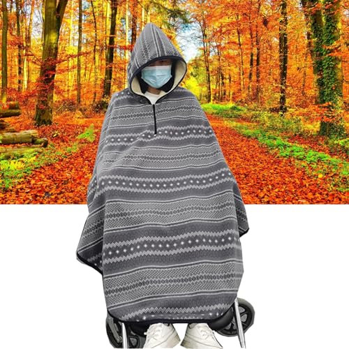 VQTUEZGQ Rollstuhlkleidung Winterponcho Umhangmantel für Damen und Herren Rollstuhl Kuschelige Überwurfdecke, Fleece-Rollstuhlumhang mit Kapuze,