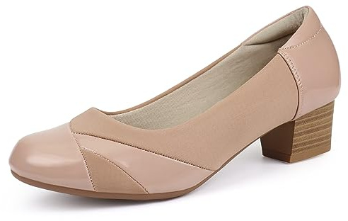Ortho+Rest Women Bunion Court Shoes Low Heel Orthopedic Slip on Dress Shoes （3,Nude