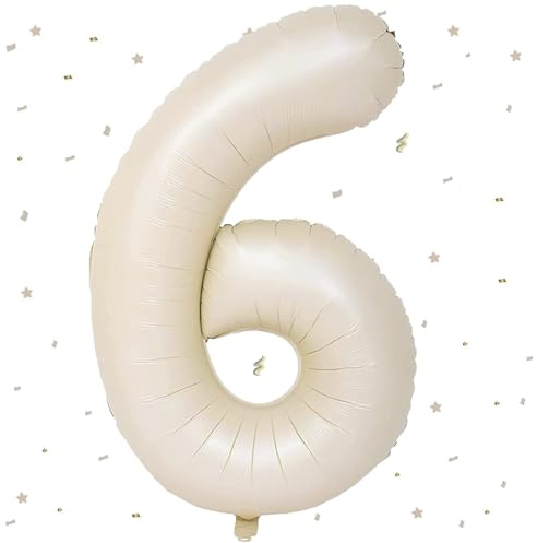 Beige Luftballon 6,Zahlen Luftballon Beige,40 Zoll Weiß Creme Folienballon 6，101cm Sandweiß Zahlenballon 6 Helium Ballon Luftballon 6 Geburtstag für 6 Jahre Geburtstagsdeko Kinder Mädchen Junge