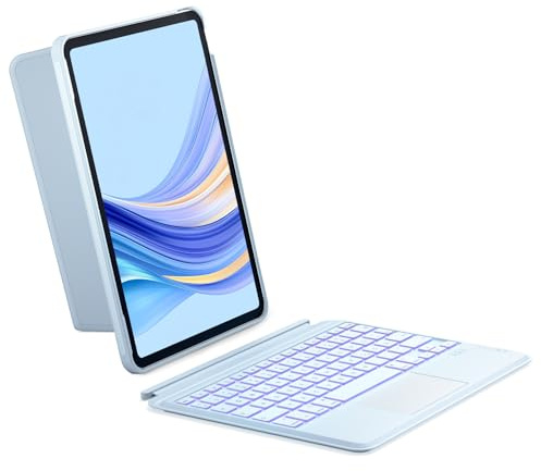 Inateck Hülle mit Tastatur für iPad 10 Generation 10,9 Zoll,11 Generation 2025 A16 11 Zoll,Tastatur mit Touchpad,Abnehmbare,7-Farbiger Hintergrund Beleuchtung,Hoch/Querformat Ständer,QWERTZ,KB04112
