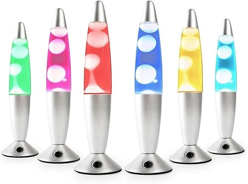 Lavalampe LED mehrfarbig – Lampe mit Flüssigwaschbewegung – in Raketenform – robustes Glas – Aluminium – Nachtlicht mit Bewegung weißes Wachs – Lavastrom Non-Stop – LED-Beleuchtung 7 Farben