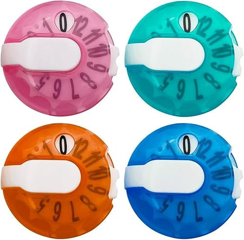 rideontogo Golf Score Counter Compact Golf Score Tracker Set of 4 Multi-Colored Mini Stroke Counters for Easy Scoring on The Green