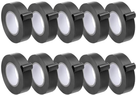 QUARKZMAN Cinta de electricista, 3/4 x 66 pies, cinta adhesiva resistente al agua, de goma PVC, cinta aislante ignífuga, uso a no más de 600 V, negro, 10 unidades