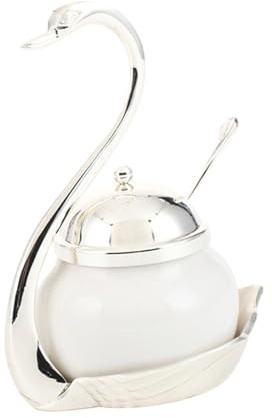 FytStycale Zuccheriera, Sale, Sale, Condimenti, Contenitore, Contenitore per spezie, in Ceramica, a Forma di Cigno, per Barattolo di caffè, Sale, Zucchero, Argent