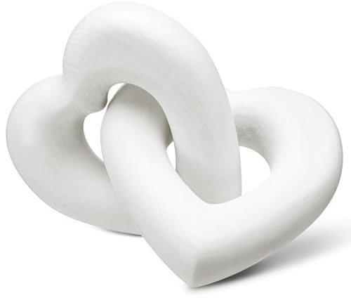 Colingmill Wooden Heart Decor Mom Gifts Boho Linked Hearts Couple Gift Interlocking Wooden Hearts Shelf Decor Aesthetic Natural Wood Knot Chain Link Anniversary Decor(Classic White)