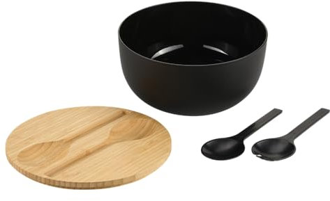 Kesper - 58470 Salad Bowl Set Including Salad Servers Material: Plastic (PP) Bamboo Dimensions D 24 x H 13 cm Colour: Black/Brown