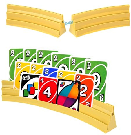 4 stycken korthållare spelkort, 3 ramper, spelkortshållare för att ställa in stapelbara med magnetisk montering, spelkortshållare poker för fester, seniorer barn, artrit (gul)