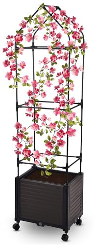 Gartenwelt Riegelsberger Blumenkasten auf Rädern mit Rankhilfe 3 Ebenen Gesamtgröße 42x30xH160 cm Pflanztopf für Kletterpflanzen Tomaten Rosen