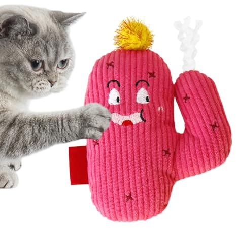 Catnip Jouet interactif pour Chat - Cactus - Jouet à mâcher avec Son - Coussin en Peluche Doux avec à Chat - résistante aux morsures - pour Chatons d'intérieur et Chiots ennuyés