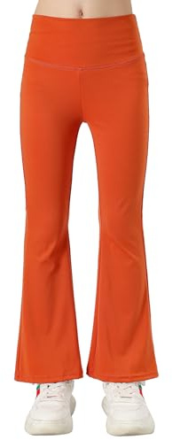 KISLOVE Flickor utsvängda leggings hög midja strentchy dans yoga atletiska byxor barnbyxor för 5-16 år, Orange, 7-8 År