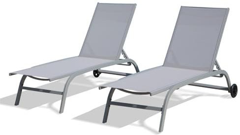 ZATTYDV Sedia a Sdraio da Esterno con Ruote – Schienale Regolabile in 5 Posizioni, Telaio in Alluminio Resistente e Design impilabile per Il Relax a Bordo Piscina, in s