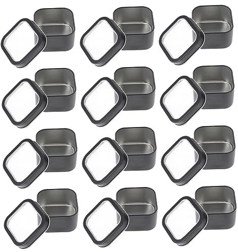 jojofuny 15 Pezzi pacco piccoli barattoli con coperchi Creazione contenitore con coperchio lattina fabbricazione piazza scatole di candele barattolo di candela con coperchio pvc Nero