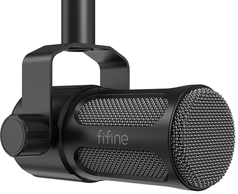 Fifine TANK1 Micrófono Dinámico XLR | Micrófono metálico para streaming, estudio y grabación. Filtros Mid-Boost/Low-Cut. Compatible con interfaz y mezclador