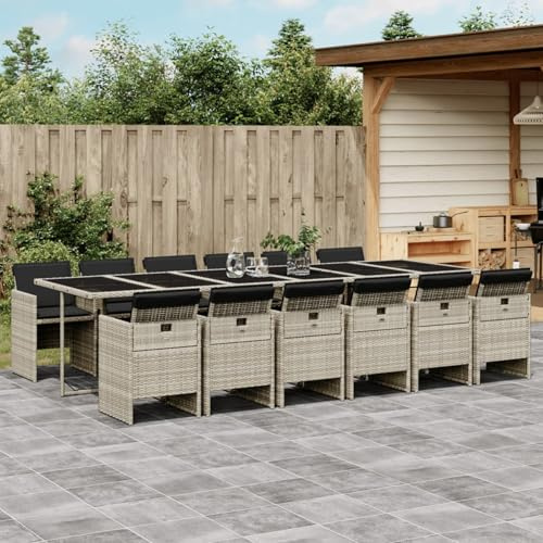 Hoodmeel Rattan Gartenmöbel Set 12 Personen Garten Sitzgruppe 12 Personen Sitzgruppe Outdoor Polyrattan Sitzgruppe Sitzgarnitur Terassenmöbel außen-Hellgrau-13-tlg Typ 5