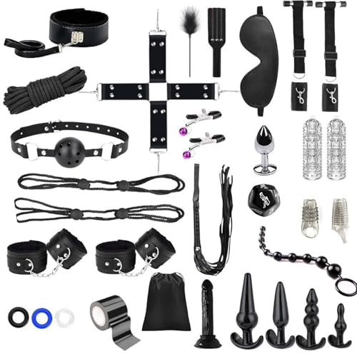 Kutocesy 31pcs Sex Bondage Set BDSM Jouets Extrêmes Menottes Fessée Anneau Pénis Anal Toys Attacher Jouets Sexuels Pour Couples