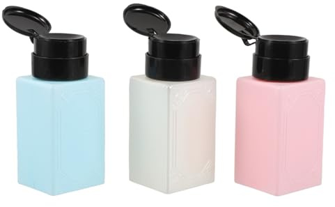 WOONEKY Lot De 3 Flacons Distributeurs à Pompe 220 ML, Multifonctionnels pour Dissolvant Et Lotion, Plastique Solide, Couleurs Rose Blanc Bleu, Usage Professionnel en Salon De Manucure