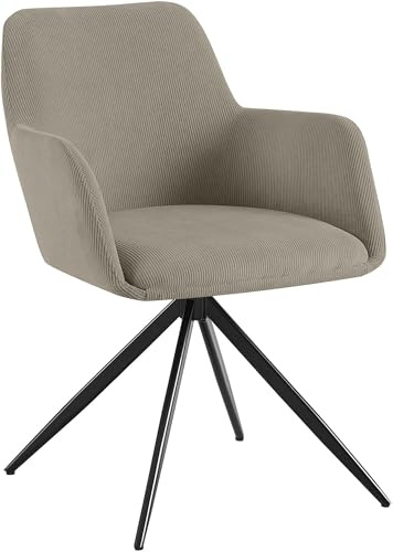 CLP Esszimmerstuhl drehbar Olema Cord, 180° schwenkbarer Sessel mit Armlehne und Rückenlehne, bis 150 kg Belastbarkeit Farbe Taupe