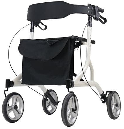 Identités, Rollator Neo Easy, Blanc Nacré, Aluminium, Ultra-Léger, Poids Max 136kg, Accessoires Pratiques, Pliable, Compact, Pour Extérieur