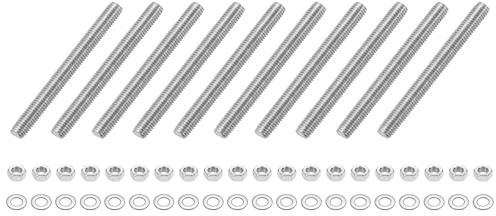 QUARKZMAN 10 Stück Gewindestangen M8 x 80mm, Edelstahl Stockschrauben, Gewindestifte mit 20pcs Sechskantmutter und 20pcs Unterlegscheiben, Vollgewindestange für Möbeln, Maschinen