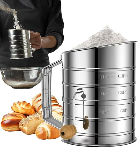 jamgeery Mehlsieb Aus Edelstahl, Edelstahl 700 ml Küchensieb Für Mehl Und Puderzucker, Spülmaschinengeeignet, Backzubehör Für Kuchen Torten Desserts Brot Und Muffins