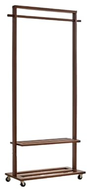 Vttui Perchero de Madera Maciza de 2 Niveles, Colgador de Pie para Dormitorio con Estante, Ahorra Espacio para Hogar y Recibidor(Color:Nogal)