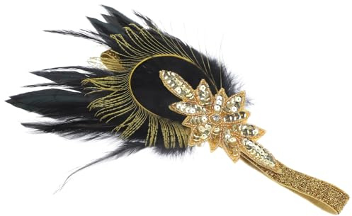 Schwarzes Flapper Stirnband mit Faux Plume, Kristall, Polyester | 1920 Stück Party und Performance, Elegantes Retro Design, für Damen und Frauen