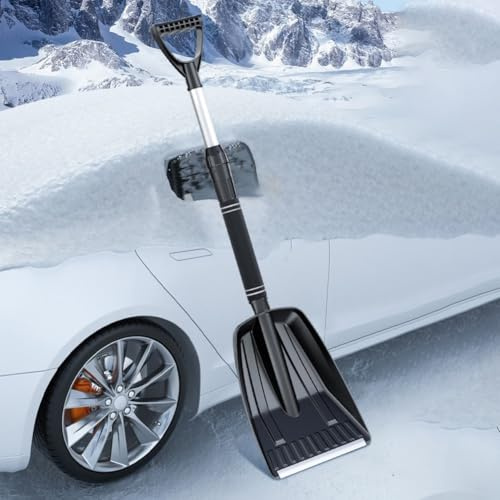 Pelle à neige rétractable pour voiture avec angle réglable, 71-86 cm extensible en aluminium et ABS avec poils à 3 rangées, noir