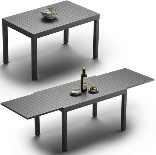 JUMMICO Tavolo da Pranzo Estendibile 130 X 80 X 75 Cm, Tavolo da Balcone Allungabile in Alluminio, Resistente alle Intemperie, Allungabile Fino a 260 cm, Gambe Regolabili