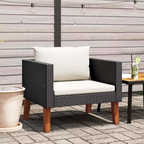LoogCape 1-Sitzer-Gartensofa mit cremeweißen Auflagen, schwarzem Poly Rattan, robustem Stahlrahmen, ideal für Terrasse, Balkon und Garten, wetterfestes Outdoor-Möbel