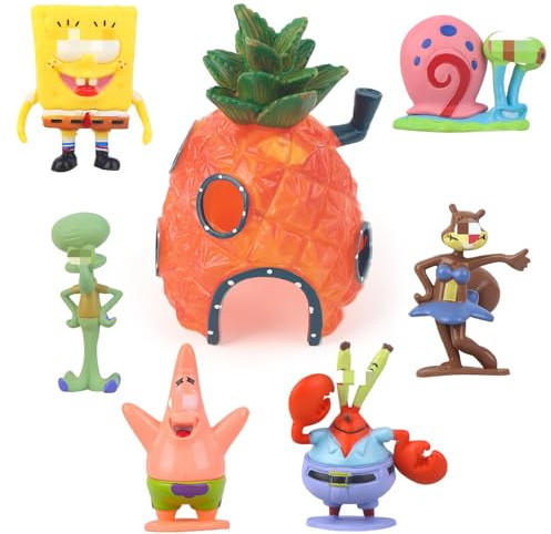 yumcute 7 Stücke Cartoon Aquarium Deko, Ananas Haus Dekoration Set, Unterwasserwelt Ananas Deko, Fisch Tank Ornament Ornamente, Kunstharz Figuren für Aquarium Glastank Terrariendekoration