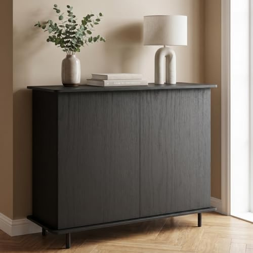 skølm Grani Kommode Schwarz, 5 Fächer, Push-to-Open, höhenverstellbare Füße | Sideboard Holzoptik, TV-Schrank mit Türen, Wohnzimmerschrank, Kommodenschrank 105x42x85 cm, Schlafzimmerkommode, Flurkommode