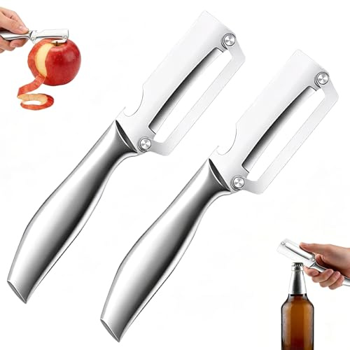 Set di 2 Pelapatate – Pel-apatate in Acciaio Inossidabile,Pelapatate per P-atate 2-in-1 con Apribottiglie,Pelapa-tate per Asparagi–Pela-patate Multifunzionali per la Cucina (per Frutta, Verdura,Zucca