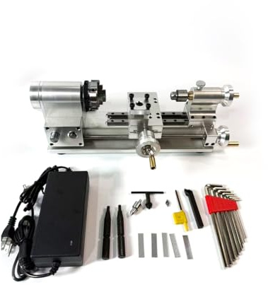 DIY Mini Metal Lathe, Benchtop Precision Mini Lathe Machine with 3 Jaw Chuck, Movable Tailstock & Lead Screw, Desktop Metalworking Lathe for Turning Drilling Threading