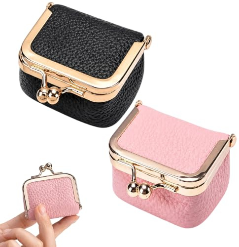 PWCTNT 2 Stück Schmuckschatulle Klein im Vintage Stil, Kompaktes Reise Schmuckkästchen für Unterwegs, Elegante Schmuckaufbewahrung für Ringe Ketten Ohrringe, Schwarz und Rosa Leder Design
