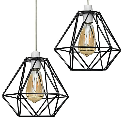 MiniSun | Retro Style Black Metal Basket Ceiling Light Shades | Pendant Lights, Home Décor & Improvement Essential | Set of 2 | 23.5cm Shade Width