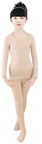 BOZEVON Niñas Baile Ballet Elásticos Camiseta/Pantimedias Niños Gimnasia Medias Leotardos Conjuntos Térmicos, Cutis (Top + Medias)